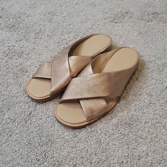 Vince Fairley Metallic Leather Wedge Slide Sandals Size 6.5 - Picture 1 of 6